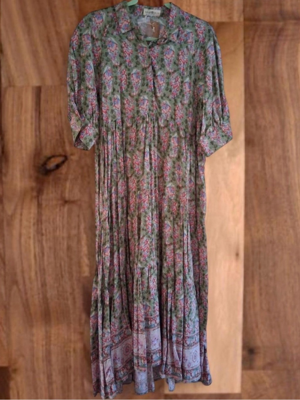 NATURAL LIFE Sage Green and Pink Floral Pleated Maxi Dress NWT